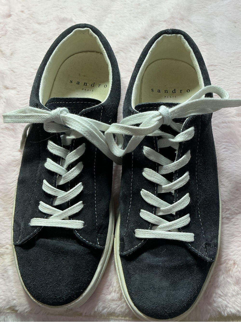 Sandro Black Suede Low-Top Sneakers with White Laces 165